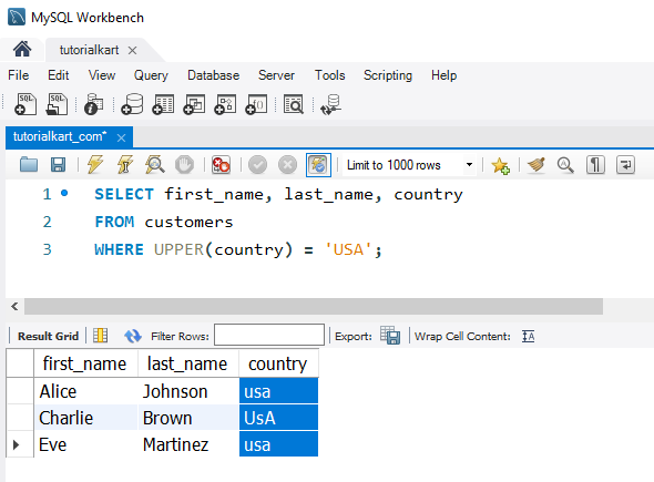 SQL UPPER() - Example - Case-Insensitive Search Using UPPER()