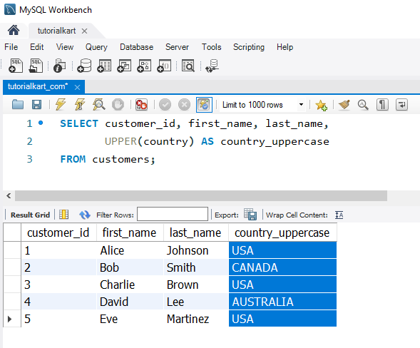 SQL UPPER() - Example - Using UPPER() for Standardized Output