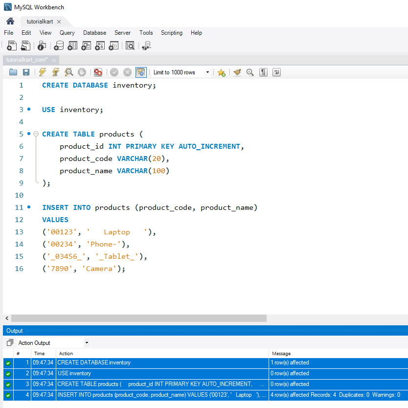 SQL TRIM() - Setup for examples