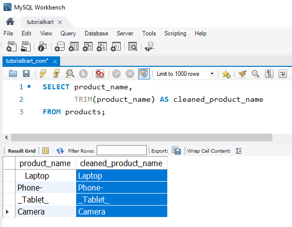 SQL TRIM() - Example: Removing Leading and Trailing Spaces