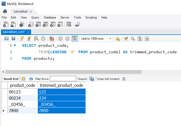 SQL TRIM() - Example: Removing Leading Characters