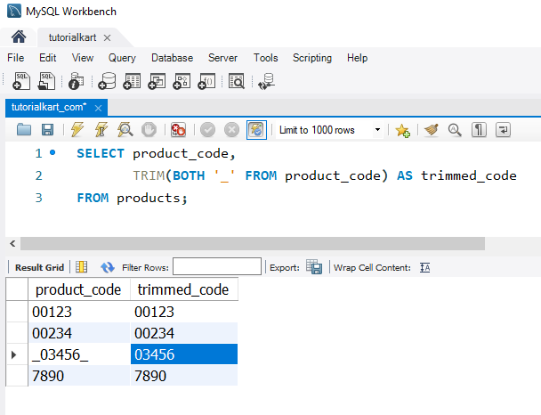 SQL TRIM() - Example: Removing Specific Leading and Trailing Characters