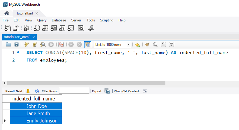 SQL SPACE() - Example: Generating Indentation for Multi-Level Text Display