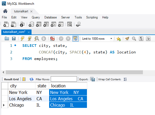 SQL SPACE() - Example: Inserting Space Between Concatenated Values