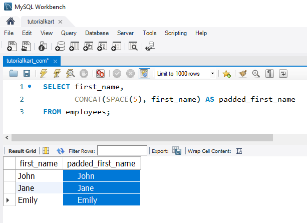 SQL SPACE() - Example: Padding Text with Leading Spaces for Alignment