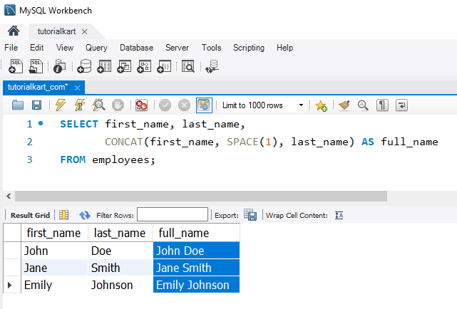 SQL SPACE() - Example: Adding Space Between Two strings