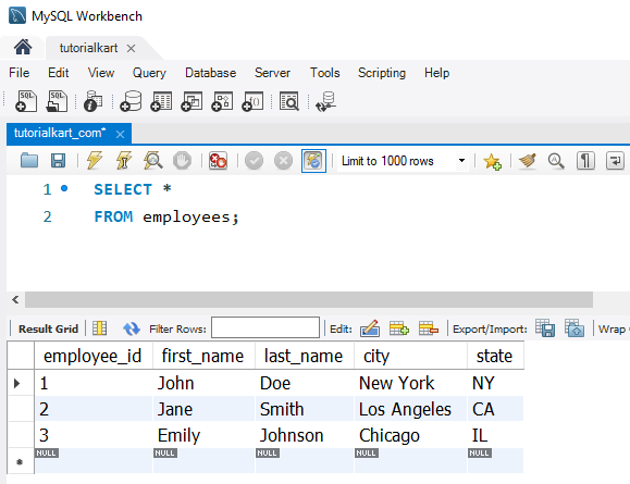 employees table data for examples