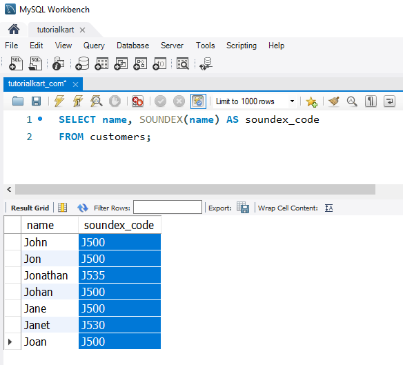 SQL SOUNDEX() - Example: Generating SOUNDEX Codes for Customer Names