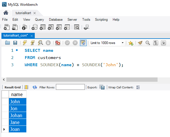 SQL SOUNDEX() - Example: Using SOUNDEX() to Find Similar-Sounding Names