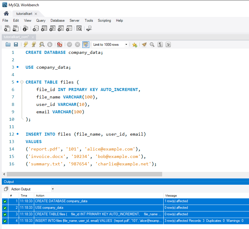 SQL RIGHT() - Setup data for examples