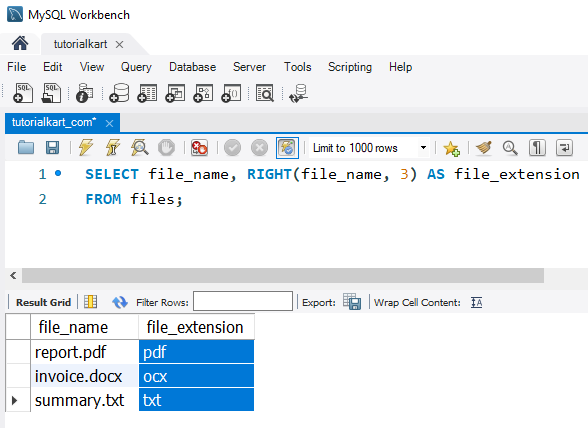 SQL RIGHT() - Example: Extracting File Extensions