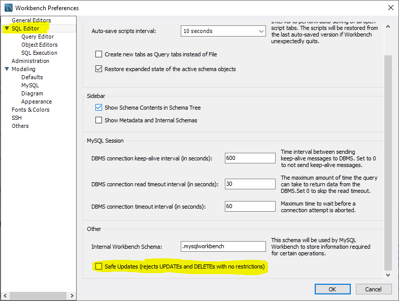 Permanently Disable Safe Update Mode in MySQL Workbench