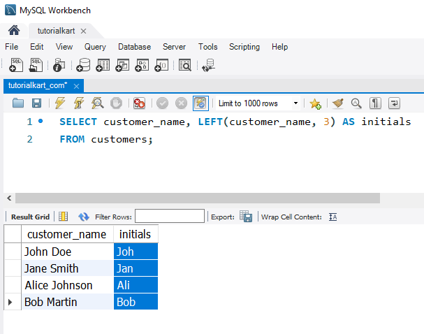 SQL LEFT() - Example: Extracting Initials from Customer Names