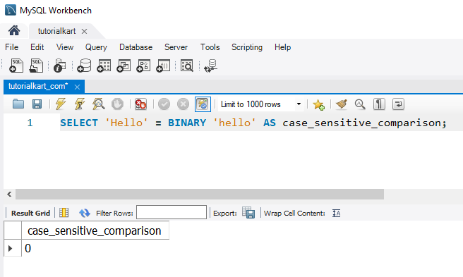 Convert Strings to Binary in MySQL - Example: Case-Sensitive Comparison Using BINARY