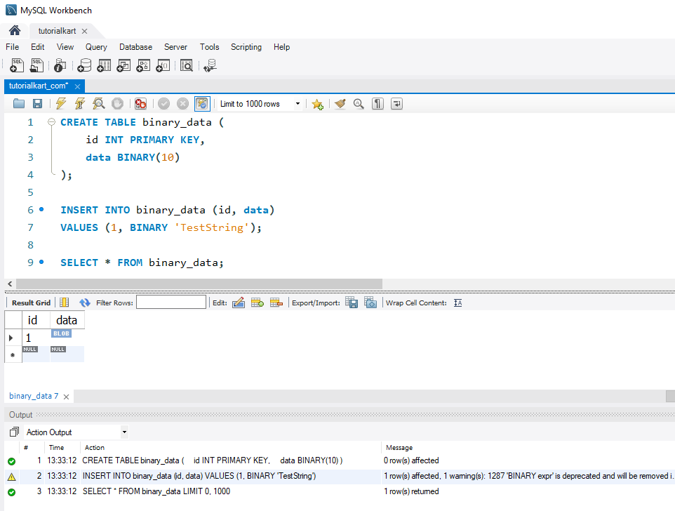 Convert Strings to Binary in MySQL - Example: Storing Binary Data in a Column