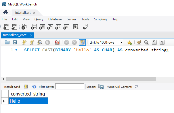 Convert Binary Data to Strings in MySQL - Example: 1