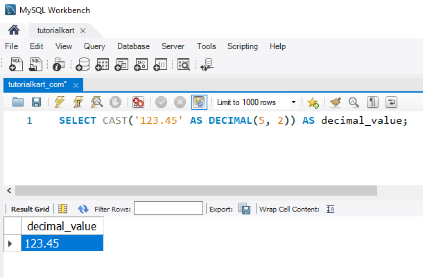 Convert Strings to Decimals in MySQL - Example: 1