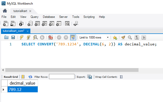 Convert Strings to Decimals in MySQL - Example: precision is set to 6 and the scale to 2, so only two decimal places are retained