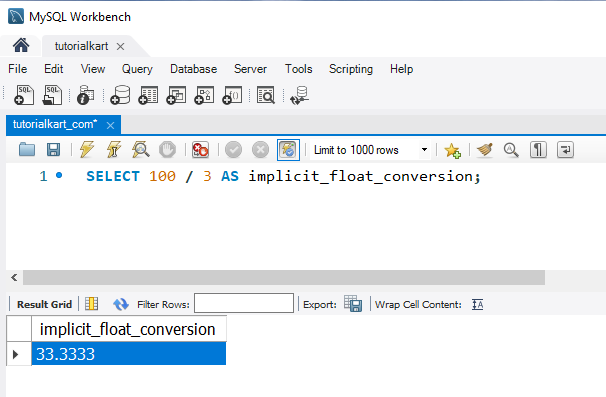 Convert Integers to Floats in MySQL - Example: Using Division for Implicit Float Conversion