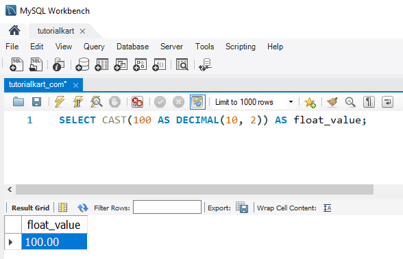 Convert Integers to Floats in MySQL - Example: convert 100 to decimal with base 10 and precision 2