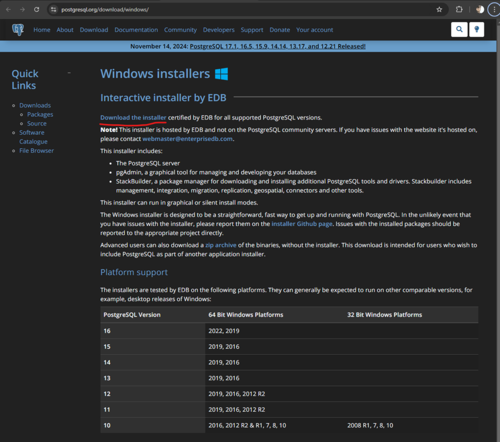 Download the PostgreSQL  Installer