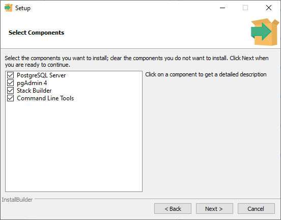 Select the PostgreSQL  components to install