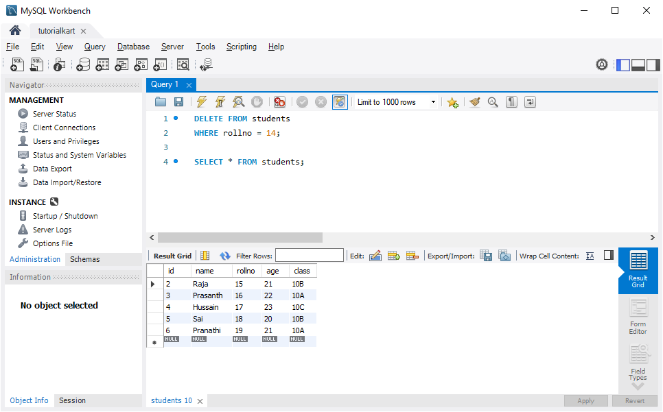 MySQL - Delete Rows in Table - Delete specific row