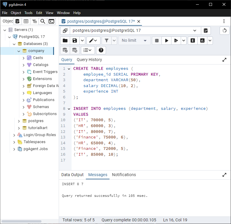 PostgreSQL - GROUP BY - Setup for examples