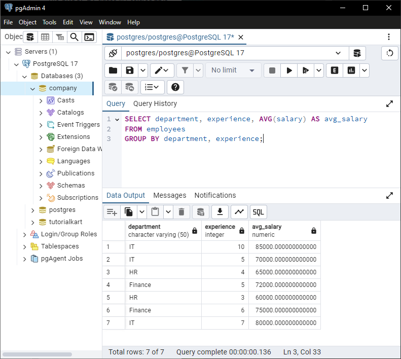 PostgreSQL - GROUP BY - Using GROUP BY with Multiple Columns