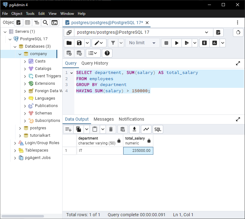 PostgreSQL - GROUP BY - Filtering Groups with HAVING