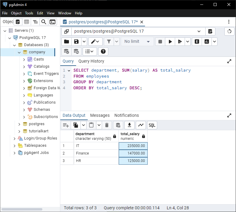 PostgreSQL - GROUP BY - Combining GROUP BY with ORDER BY