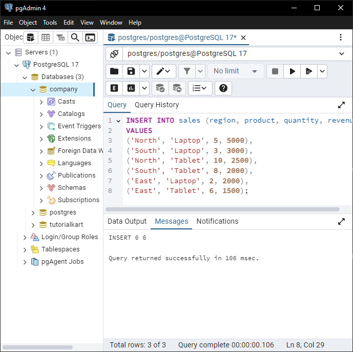 PostgreSQL - HAVING Clause Example Setup