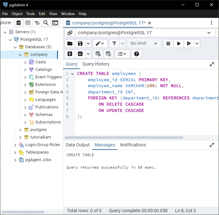 PostgreSQL - Foreign Key Constraints - Setup for examples