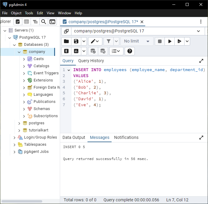 PostgreSQL - Foreign Key Constraints - Setup for examples