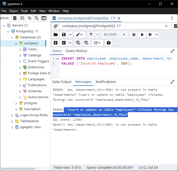 PostgreSQL - Foreign Key Constraints - Example: Preventing Invalid Data Using Foreign Key Constraints