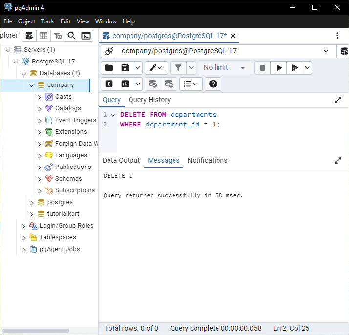 PostgreSQL - Foreign Key Constraints - Example: Deleting Rows with ON DELETE CASCADE