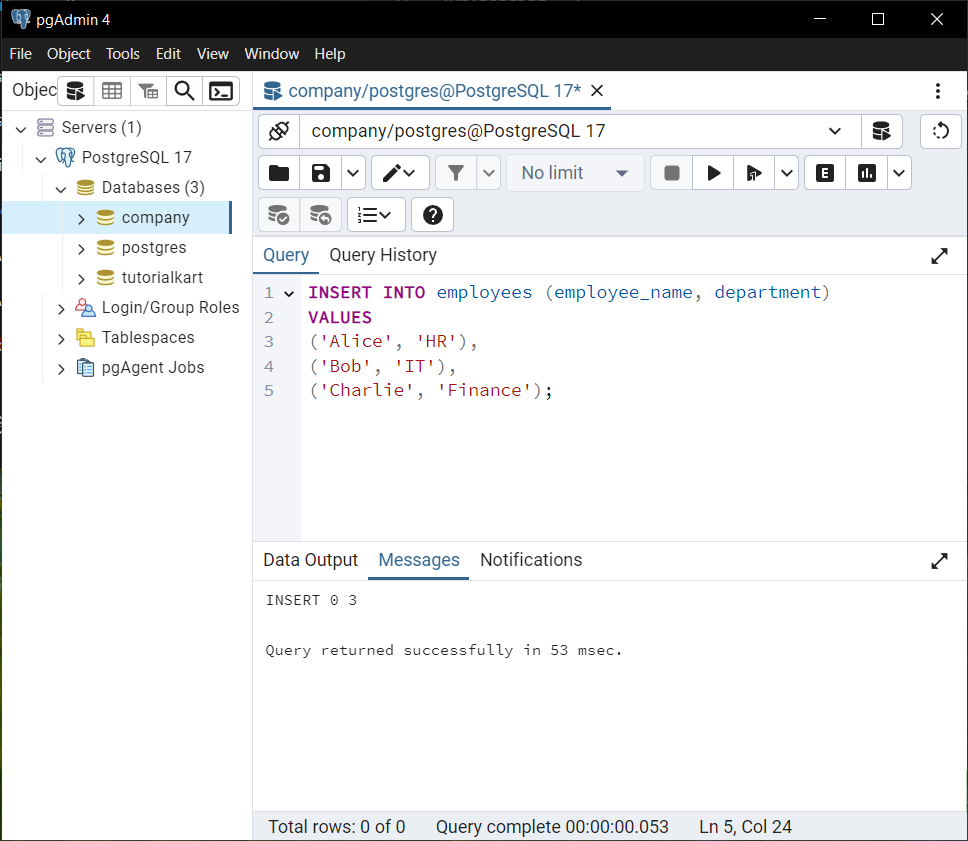 PostgreSQL - inserting rows to table