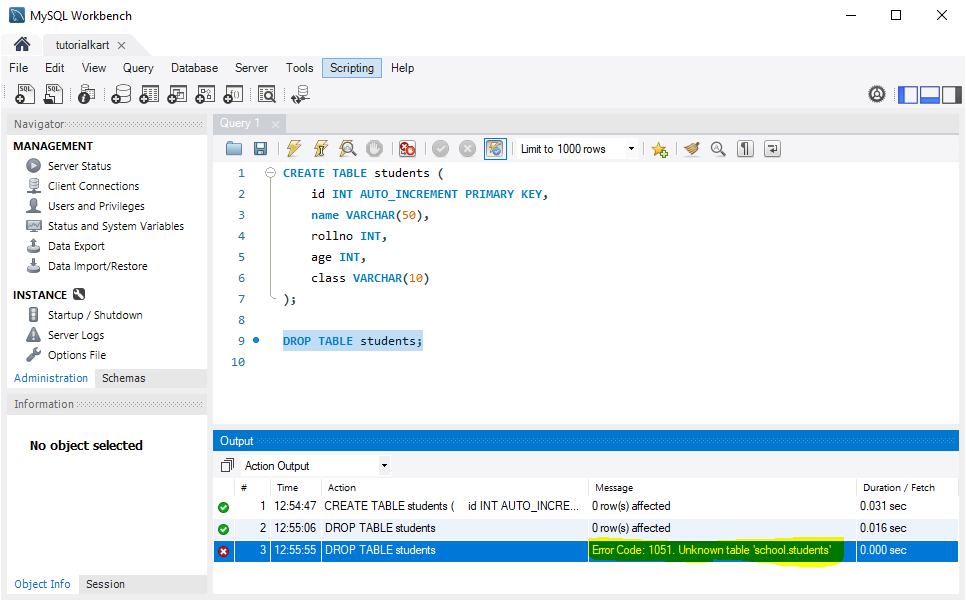 MySQL Errors When Table Does Not Exist