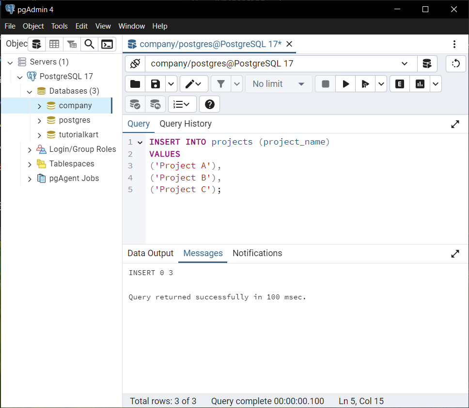 PostgreSQL - insert into table