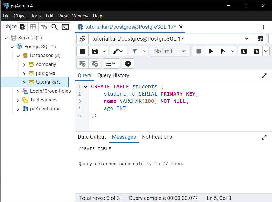 PostgreSQL - Create Table with Primary Key Autoincrement - Example: Basic Auto-increment Primary Key Using SERIAL