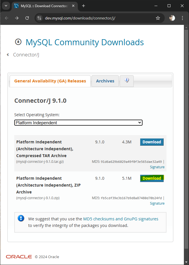 Download MySQL Connector/J Zip Download