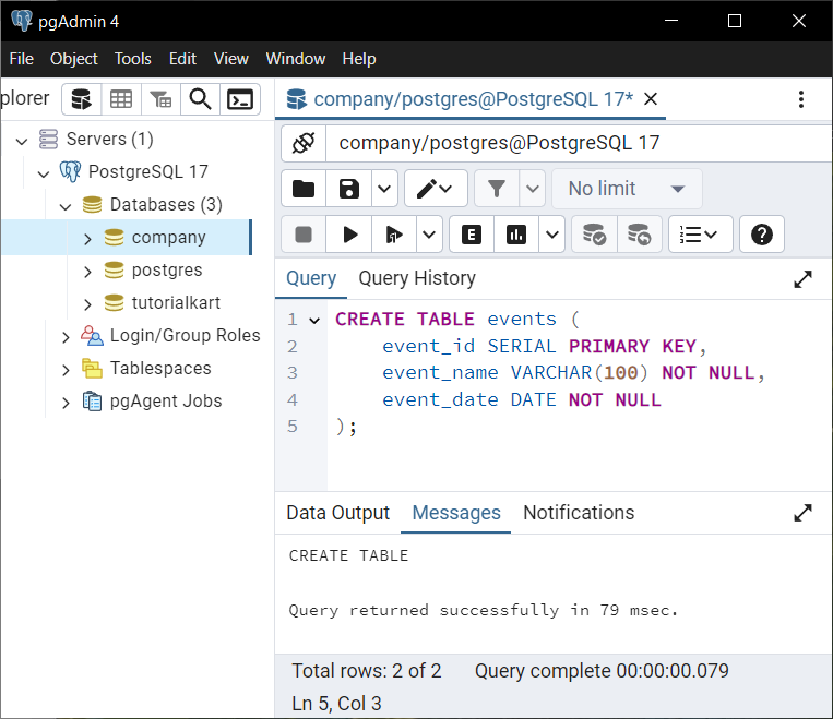 Create Table with Date Column in PostgreSQL Database