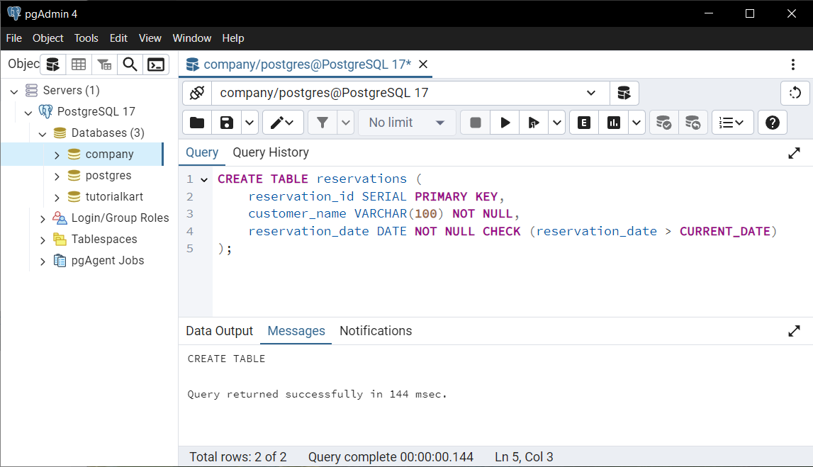 PostgreSQL - Create Table with Date Column - Example: Adding Constraints to a DATE Column