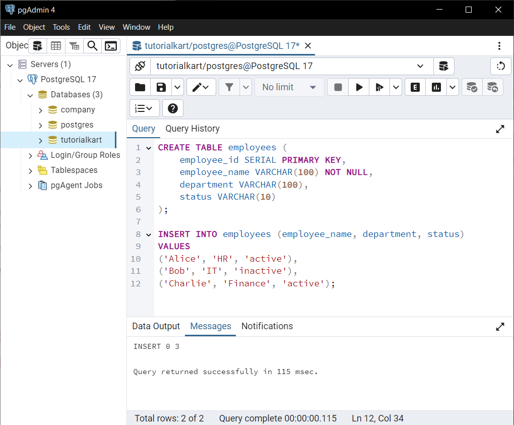 PostgreSQL - Create Table