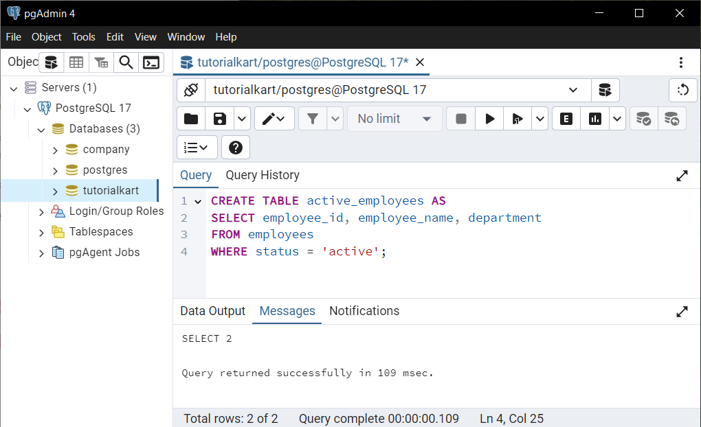 PostgreSQL - Create Table from Another Table