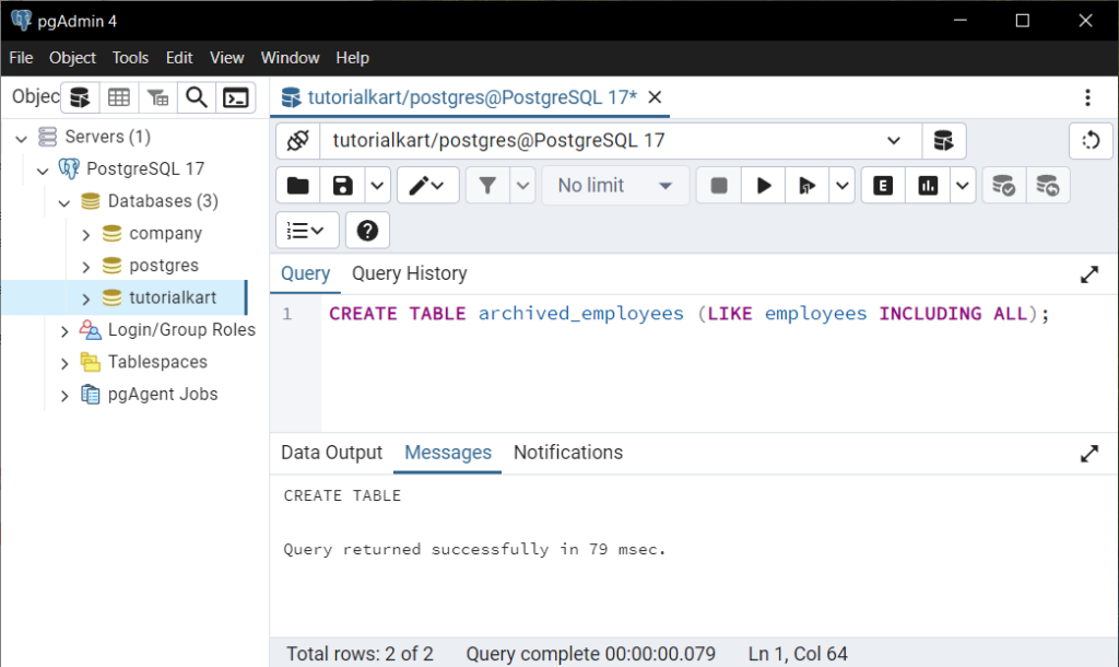 PostgreSQL - Create Table from Another Table - Using CREATE TABLE ... LIKE