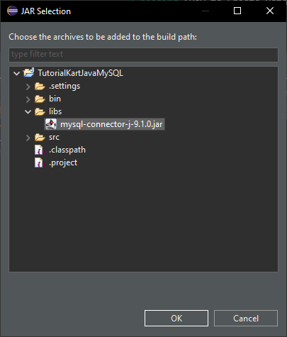 Add MySQL Connector/J JAR file to Java Build Path - JAR Selection