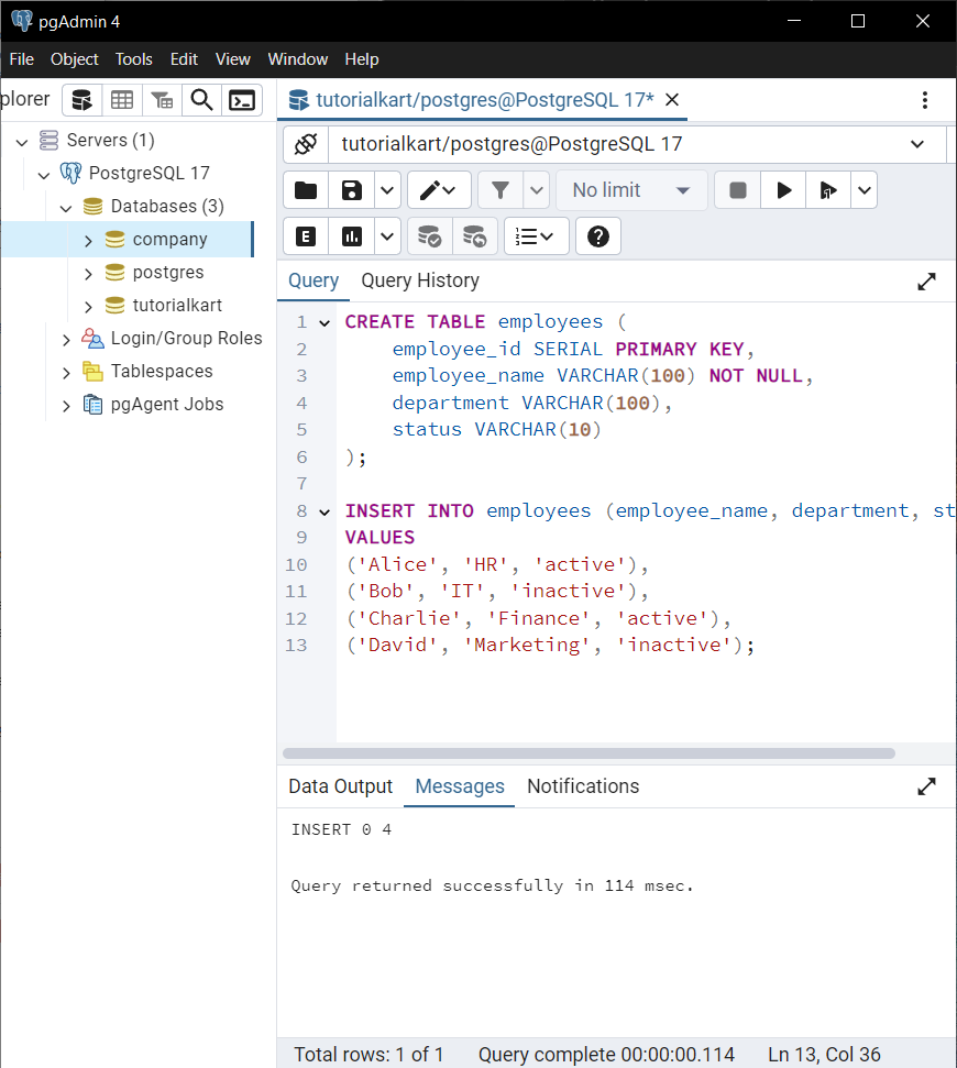 PostgreSQL - Creating a Simple View - Setup for Example