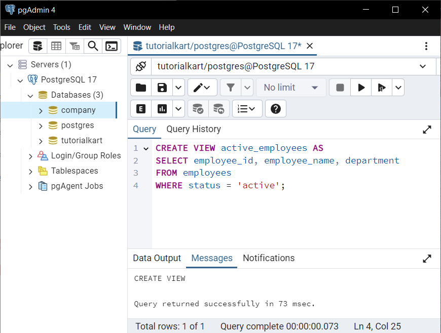 PostgreSQL - Creating a Simple View - Example