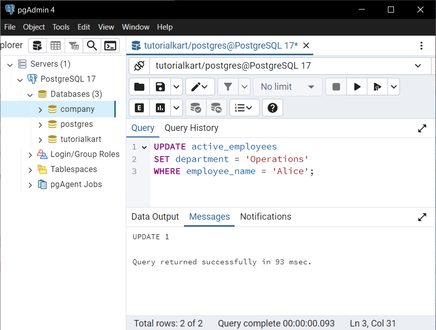 PostgreSQL - Updating Data Through a View